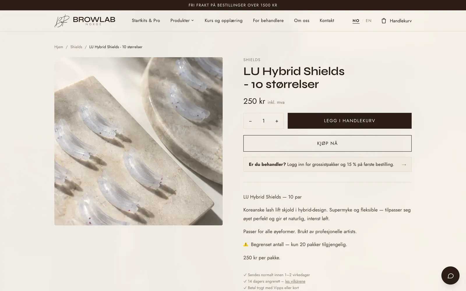 Produktside med bilde, pris og kjøpsknapper