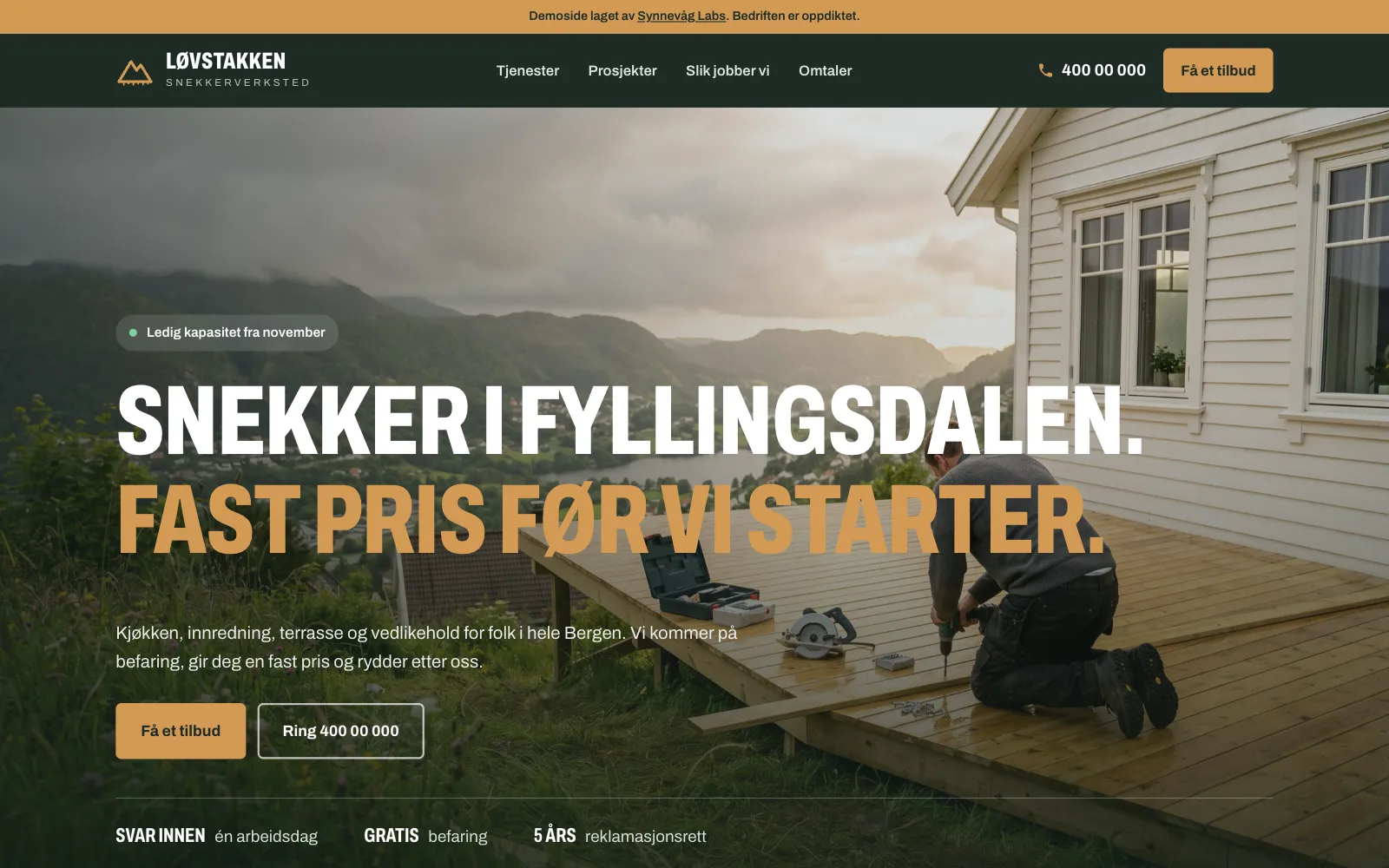 Forsiden til demosiden Løvstakken Snekkerverksted