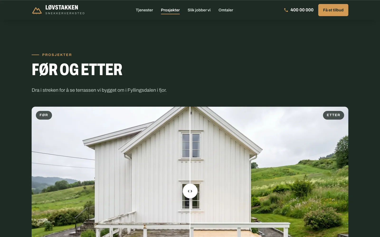 Før og etter-glider for et terrasseprosjekt