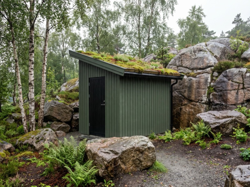 Ny grønn bod med torvtak